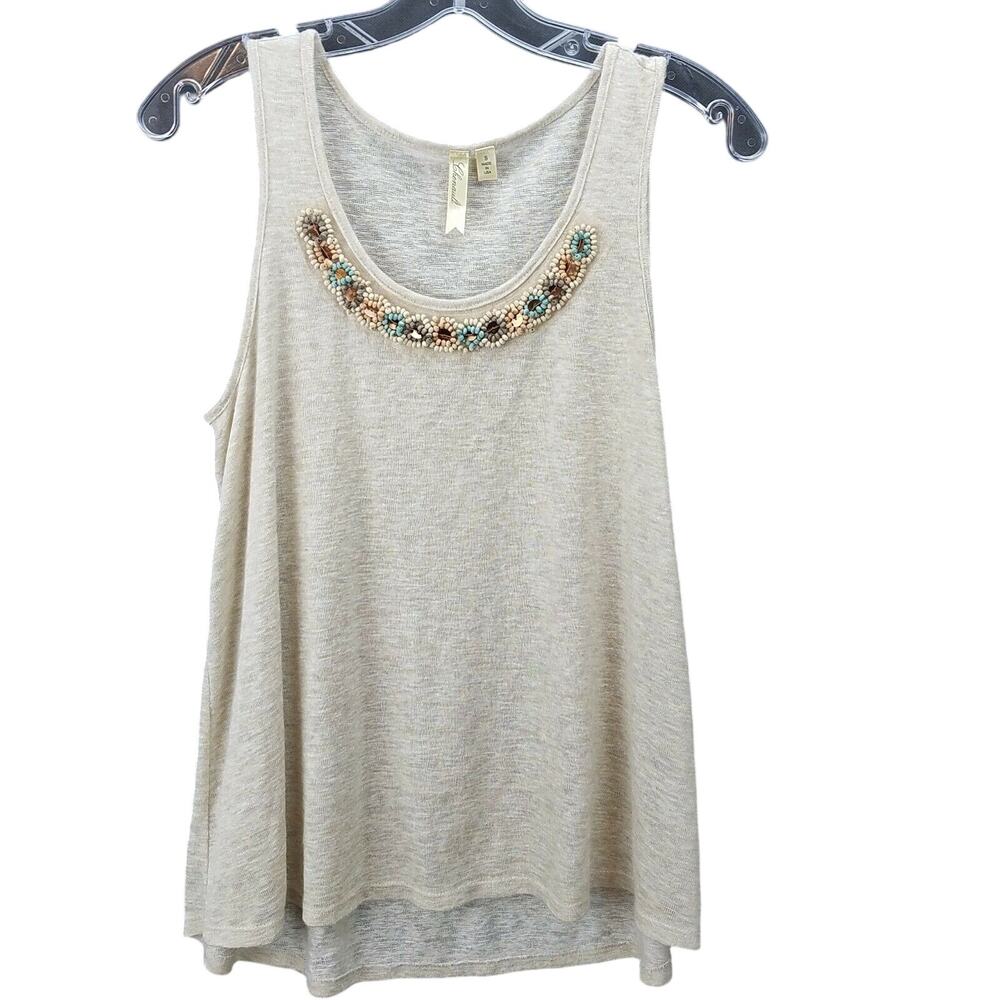 Cream Burnout Tank Top S Beaded Neckline Bohemian Festival Prairie Summer Beachy